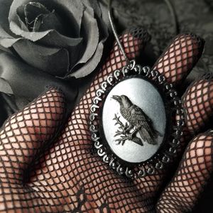 Silver Raven Cameo Necklace